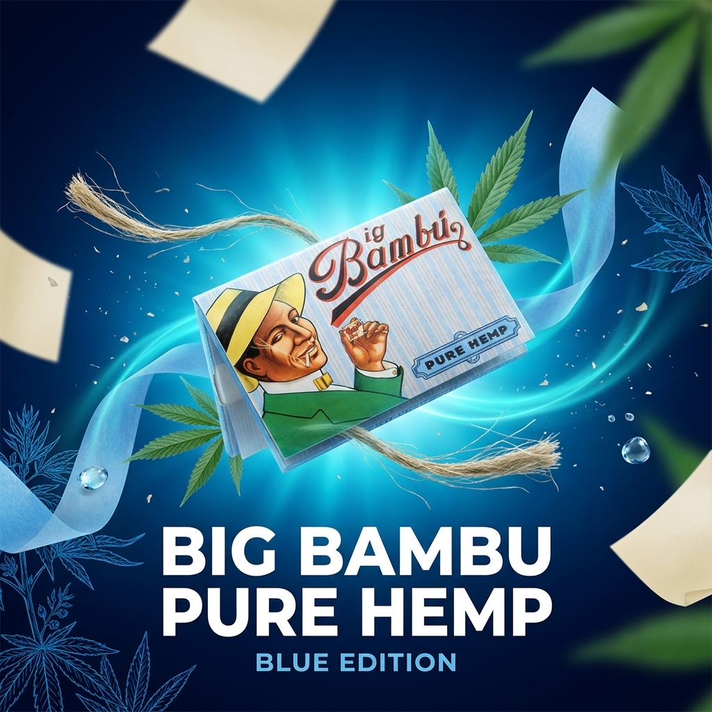 Big Bambu Pure Hemp Rolling Papers Blue Edition (33 Leaves Per Booklet, Total 2 Booklets)